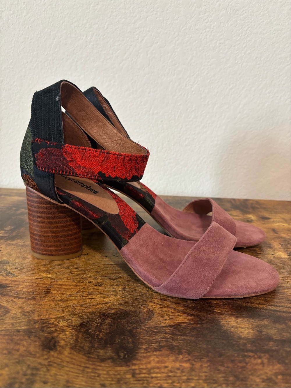 NWOT Jeffrey Campbell Purdy heel dusty rose suede stacked heel strap